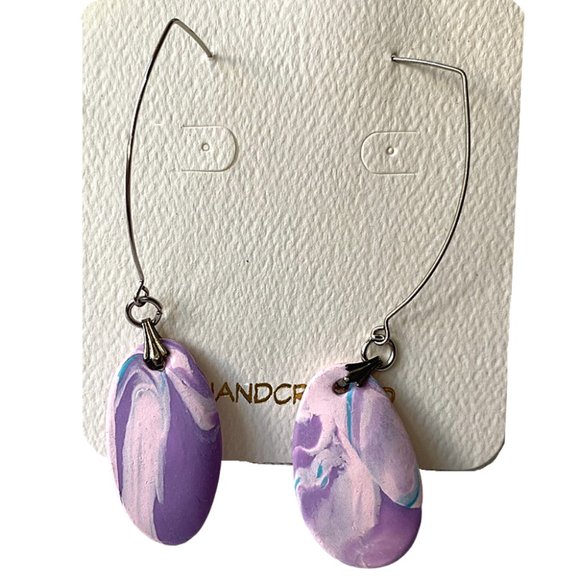 Handcrafted Purple Dangling Earrings - Picture 1 of 8